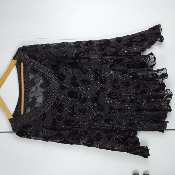 Womens Black Velvet whimsigoth Metallic Shimmer Burnout  Edgy Fairy Top Sz.L - Picture 1 of 9